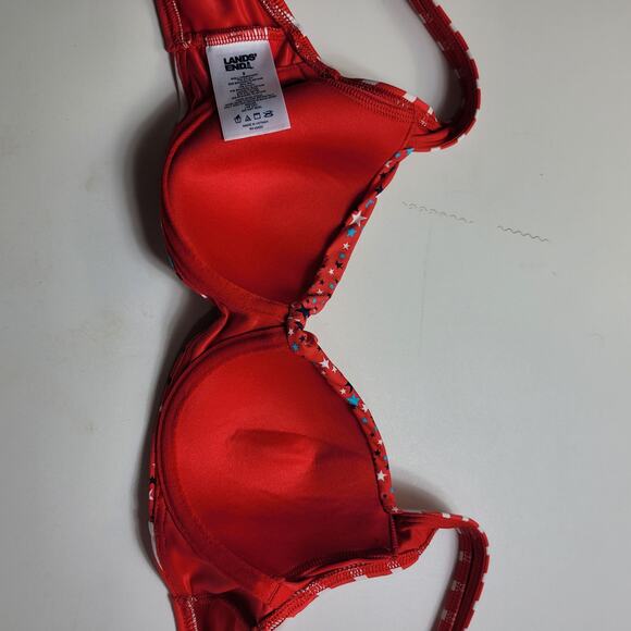 Lands End Star and Stripes Print Red Padded Underwired Swim Suite Top Size 2 - Picture 3 of 7